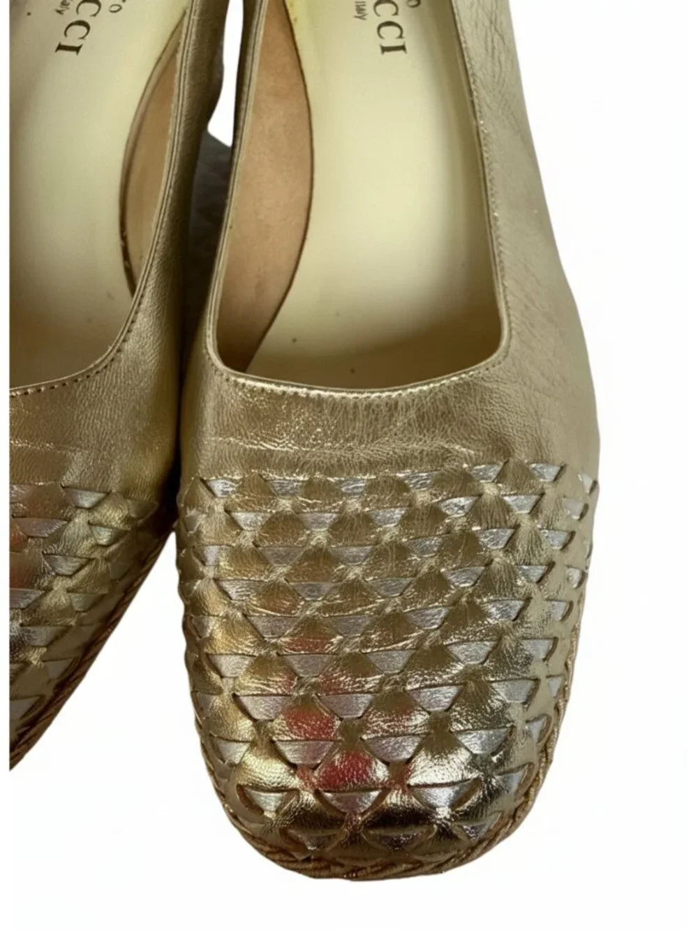 Merucci Gold Metallic Woven Wedge Flats Made in Italy SZ 9